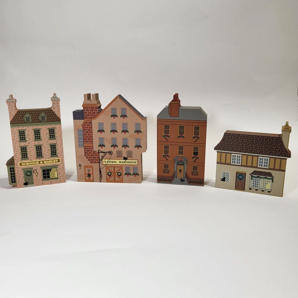 The Cat's Meow Dickens Christmas Carol Series 4 Pieces Wooden Shelf Sitter 1998